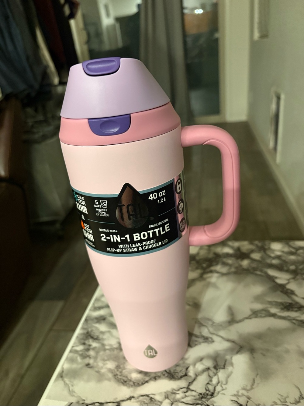 TAL 40 oz Pink & Lavender 2-in-1 Travel Bottle with Handle